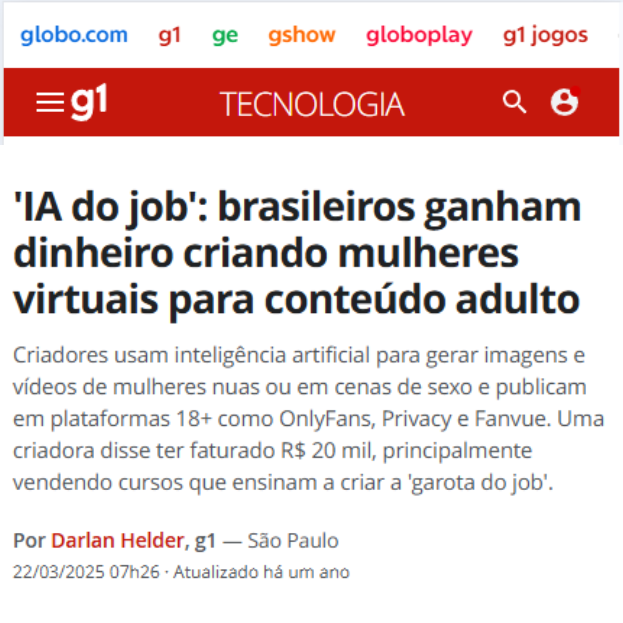 Reportagem sobre modelos adultas criadas com Inteligência Artificial
